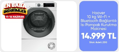 Hoover NDEH 10A2TSBE-17 10 kg Wi-Fi + Bluetooth Bağlantılı Isı Pompalı Kurutma Makinesi
