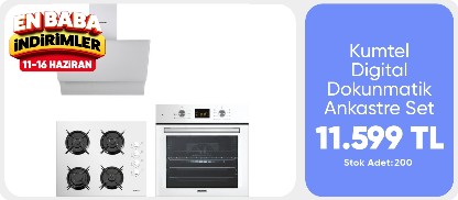 Kumtel Beyaz Cam Digital / Dokunmatik Ankastre Set - 8 Programlı (KO-40 TAHDF Ocak B66-Sf2 Ddt Fırın DA6-835 Davlumbaz)