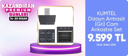 Kumtel Dizayn Antrasit Ankastre Set (DA6-830 Davlumbaz - KO-40 TAHDF Ocak - B66-S2 Fırın)