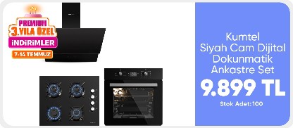 Kumtel Siyah Cam Dijital / Dokunmatik Ankastre Set - 8 Programlı (KO-40 TAHDF Ocak B66 - Sf2 Ddt Fırın DA6-835 Davlumbaz)