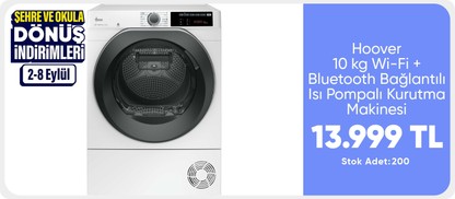 Hoover NDEH 10A2TSBE-17 10 kg Wi-Fi + Bluetooth Bağlantılı Isı Pompalı Kurutma Makinesi