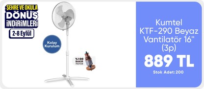 KUMTEL KTF-290 Ayaklı Vantilatör - Beyaz