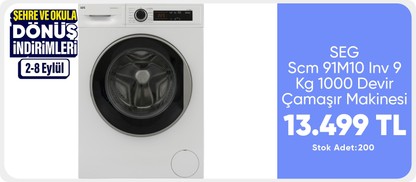 SEG Scm 91M10 Inv 9 Kg 1000 Devir Çamaşır Makinesi