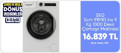 SEG Scm 91M10 Inv 9 Kg 1000 Devir Çamaşır Makinesi