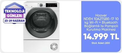 Hoover NDEH 10A2TSBE-17 10 kg Wi-Fi + Bluetooth Bağlantılı Isı Pompalı Kurutma Makinesi