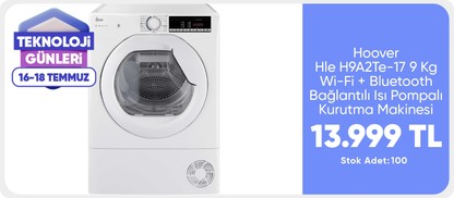 Hoover Hle H9A2Te-17 9 Kg Wi-Fi + Bluetooth Bağlantılı Isı Pompalı Kurutma Makinesi