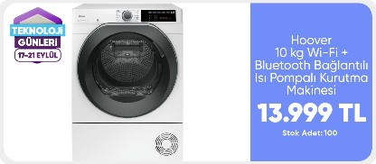 Hoover NDEH 10A2TSBE-17 10 kg Wi-Fi + Bluetooth Bağlantılı Isı Pompalı Kurutma Makinesi