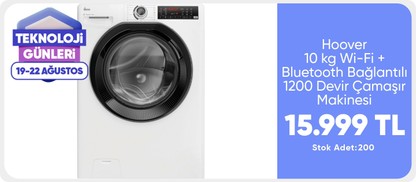 Hoover H3WPS2106TAB6-17 10 kg 1200 Devir Wi-Fi + Bluetooth Bağlantılı Çamaşır Makinesi
