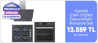 Kumtel Antrasit ( Gri ) Cam Digital / Dokunmatik Ankastre Set - 8 Prog
