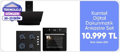 Kumtel Siyah Cam Dijital / Dokunmatik Ankastre Set - 8 Programlı (KO-40 TAHDF Ocak B66 - Sf2 Ddt Fırın DA6-835 Davlumbaz)