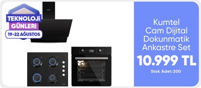 Kumtel Siyah Cam Dijital / Dokunmatik Ankastre Set - 8 Programlı (KO-40 TAHDF Ocak B66 - Sf2 Ddt Fırın DA6-835 Davlumbaz)
