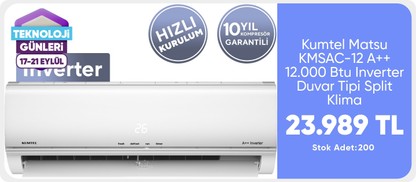Kumtel Matsu Kmsac-12 A++ 12.000 Btu Inverter Duvar Tipi Split Klima