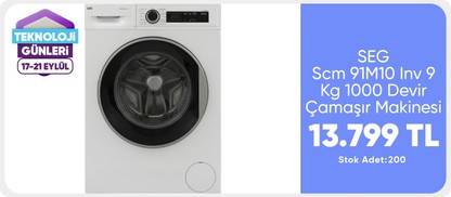 SEG Scm 91M10 Inv 9 Kg 1000 Devir Çamaşır Makinesi