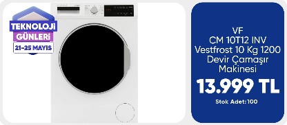 VF CM 10T12 INV Vestfrost 10 Kg 1200 Devir Inverter Buharlı Yıkama Özellikli Çamaşır Makinesi