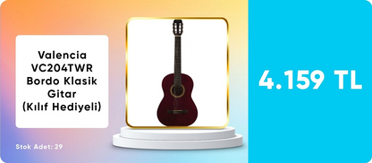 Valencia VC204TWR Bordo Klasik Gitar (Kılıf Hediyeli)