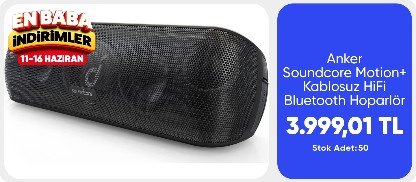Anker Soundcore Motion+ Kablosuz HiFi Bluetooth Hoparlör - 30W Stereo Ses - IPX7 Suya Dayanıklılık - 12 Saate Varan Şarj - Siyah - A3116 (Anker Türkiye Garantili)
