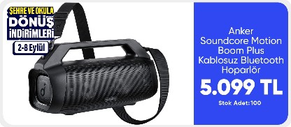 Anker Soundcore Motion Boom Plus Kablosuz Bluetooth Hoparlör - 80W Stereo Ses - IP67 Suya Dayanıklılık - 20 Saate Varan Şarj - Siyah - A3129 (Anker Türkiye Garantili)