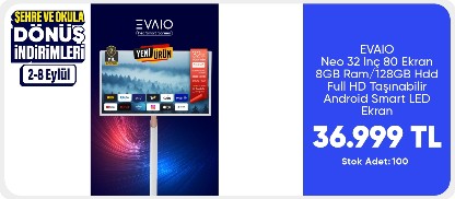 EVAIO Neo 32 Inç 80 Ekran 8GB Ram/128GB Hdd Full HD Taşınabilir Android Smart LED Ekran