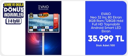 EVAIO Neo 32 Inç 80 Ekran 8GB Ram/128GB Hdd Full HD Taşınabilir Android Smart LED Ekran