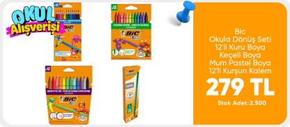 Bic Okula Dönüş Seti 12'li Kuru Boya + Keçeli Boya + Mum Pastel Boya + 12'li Kurşun Kalem