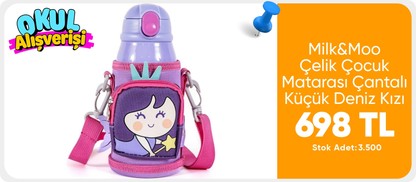 Milk&Moo Çelik Çocuk Matarası Çantalı Küçük Deniz Kızı 550 ml