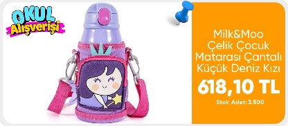 Milk&Moo Çelik Çocuk Matarası Çantalı Küçük Deniz Kızı 550 ml