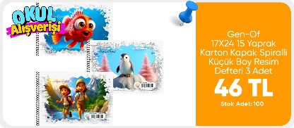 Gen-Of 17X24 15 Yaprak Karton Kapak Spiralli Küçük Boy Resim Defteri 3 Adet