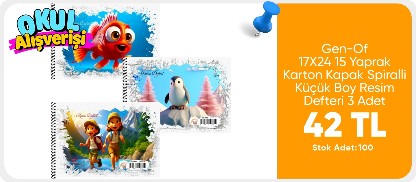 Gen-Of 17X24 15 Yaprak Karton Kapak Spiralli Küçük Boy Resim Defteri 3 Adet