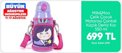 Milk&Moo Çelik Çocuk Matarası Çantalı Küçük Deniz Kızı 550 ml