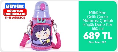 Milk&Moo Çelik Çocuk Matarası Çantalı Küçük Deniz Kızı 550 ml