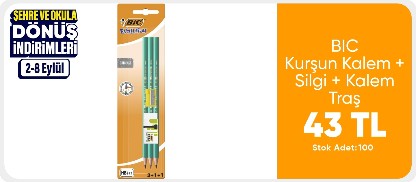 Bic Kurşun Kalem + Silgi + Kalem Traş