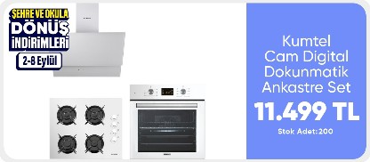 Kumtel Beyaz Cam Digital / Dokunmatik Ankastre Set - 8 Programlı (KO-40 TAHDF Ocak B66-Sf2 Ddt Fırın DA6-835 Davlumbaz)