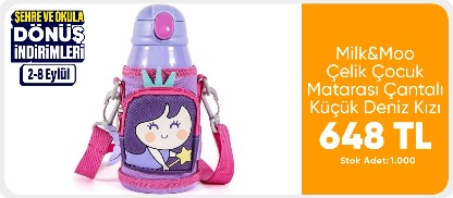 Milk&Moo Çelik Çocuk Matarası Çantalı Küçük Deniz Kızı 550 ml
