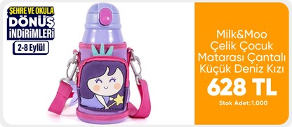 Milk&Moo Çelik Çocuk Matarası Çantalı Küçük Deniz Kızı 550 ml