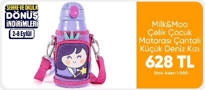 Milk&Moo Çelik Çocuk Matarası Çantalı Küçük Deniz Kızı 550 ml
