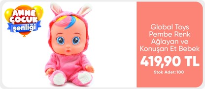 Global Toys Pembe Renk Ağlayan ve Konuşan Et Bebek