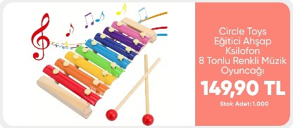 Circle Toys Eğitici Ahşap Ksilofon – 8 Tonlu Renkli Müzik Oyuncağı