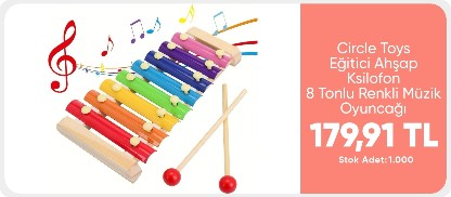 Circle Toys Eğitici Ahşap Ksilofon – 8 Tonlu Renkli Müzik Oyuncağı