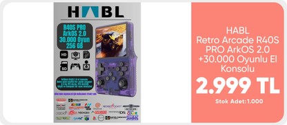 HABL Retro Arcade R40S PRO ArkOS 2.0 +30.000 Oyunlu El Konsolu 256 GB 2999 TL