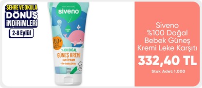 Siveno %100 Doğal Bebek Güneş Kremi Leke Karşıtı Antioksidan Nemlendirici Bitkisel Vegan UVA UVB SPF50