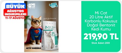 Mi Cat 20 Litre Aktif Karbonlu Kokusuz Doğal Bentonit Kedi Kumu Süper Topaklanan ve Tozsuz