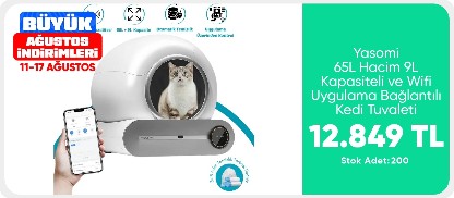 Yasomi Smart Cat Cleaner 65L Hacim 9L Kapasiteli ve Wifi Uygulama Bağlantılı Kedi Tuvaleti 