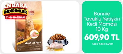 Bonnie Tavuklu Yetişkin Kedi Maması 10 Kg 609,90 TL