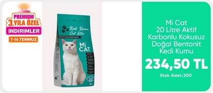 Mi Cat 20 Litre Aktif Karbonlu Kokusuz Doğal Bentonit Kedi Kumu 234,50 TL