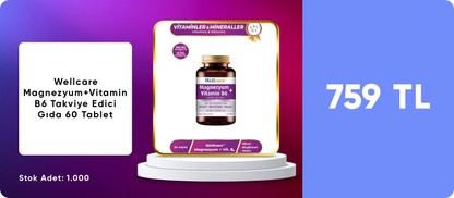 Wellcare Magnezyum+Vitamin B6 Takviye Edici Gıda 60 Tablet 460 TL