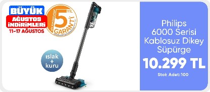 Philips 6000 Serisi Kablosuz Dikey Süpürge, PowerCyclone 11, Aqua Modül ile Kolay Mop, TriActive LED Başlık, 64 Dakika Kullanım Süresi, XC6553/01