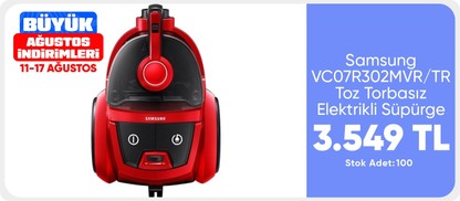Samsung VC07R302MVR/TR Toz Torbasız Elektrikli Süpürge, Kırmızı