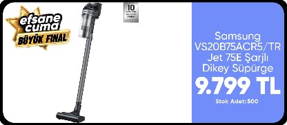 Samsung VS20B75ACR5/TR Jet 75E Şarjlı Dikey Süpürge, 200W Emiş Gücü, Dijital Invertör Motor