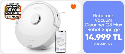 Roborock Vacuum Cleanner Q8 Max Robot Süpürge Beyaz