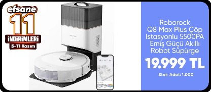 Roborock Q8 Max Plus Çöp Istasyonlu 5500PA Emiş Güçü Akıllı Robot Süpürge - Beyaz